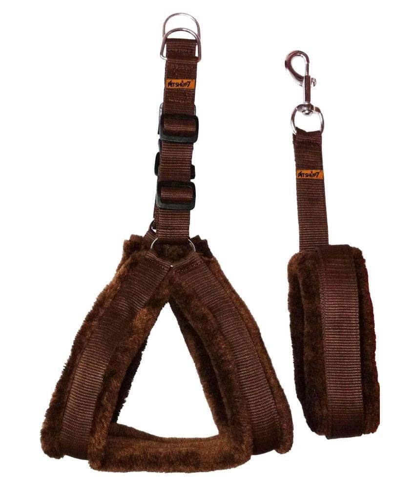Petshop7 Premium Qualtiy Fur Padded Nylon Dog Harness & Leash 0.75 inch -Small (Chest Size - 23-28inch)-Brown Petshop7 Premium Qualtiy Fur Padded Nylon Dog Harness & Leash 0.75 inch -Small (Chest Size - 23-28inch)-Brown