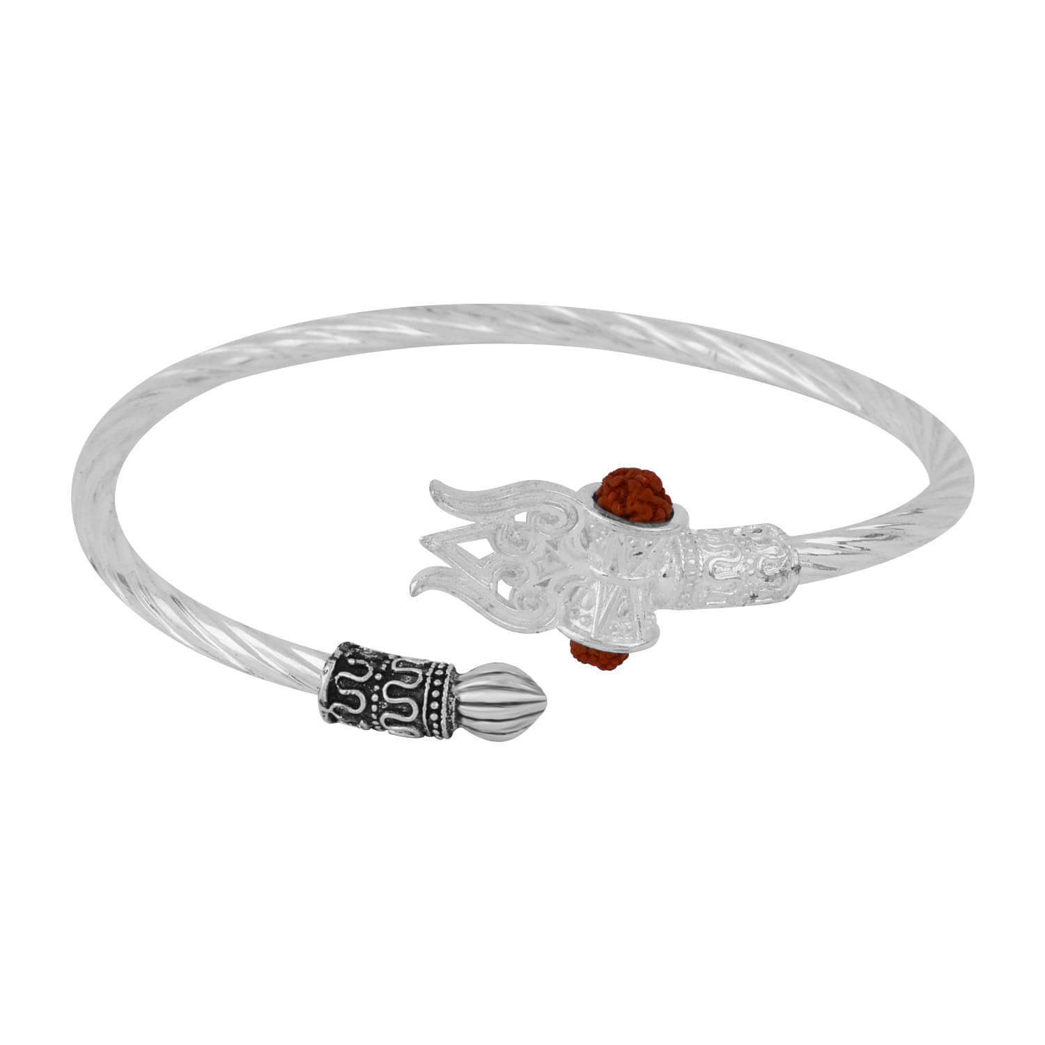     			Silver Shine Rudraksha OM Trishul Damroo Designer Oxidized Kada Bracelet Unisex Bracelets for Men & Women