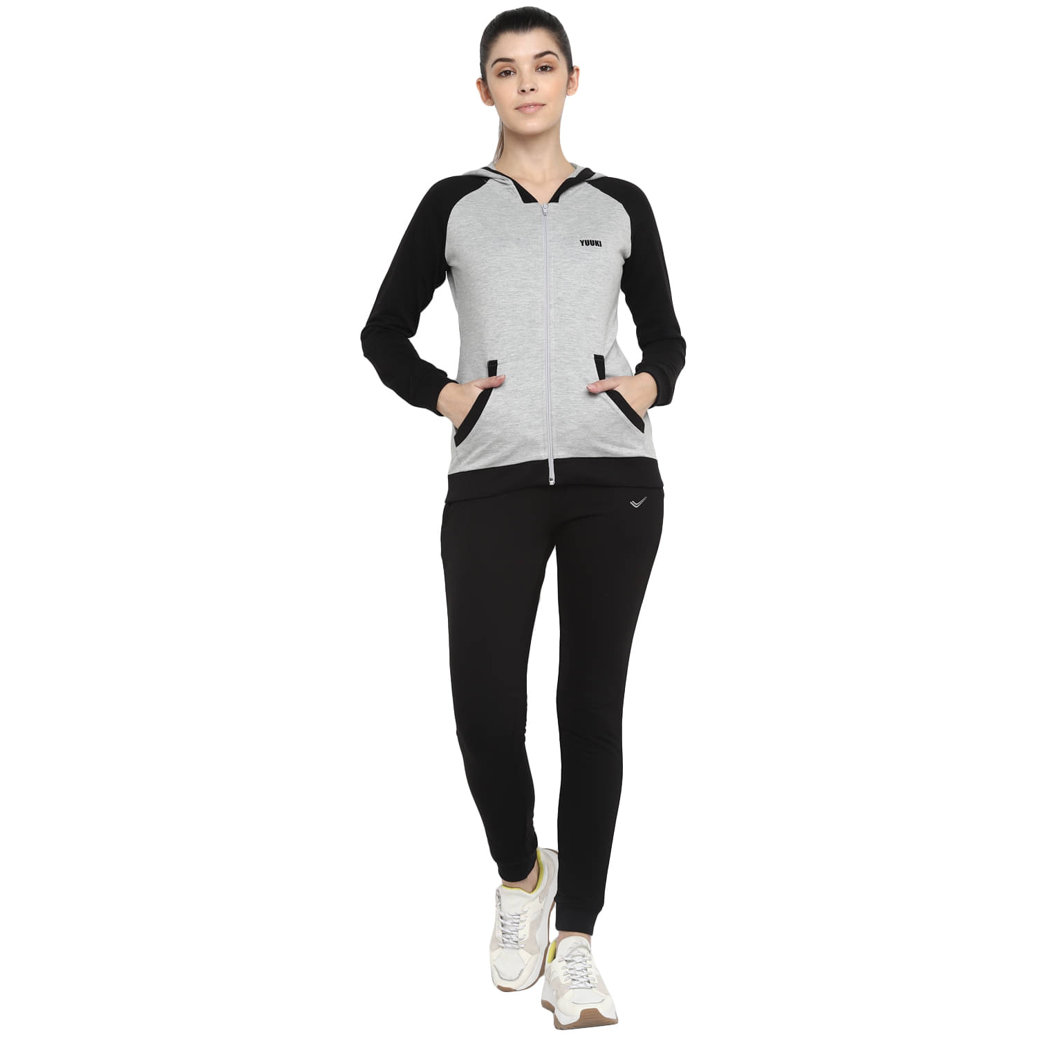     			YUUKI Black Polyester Color Blocking Tracksuit