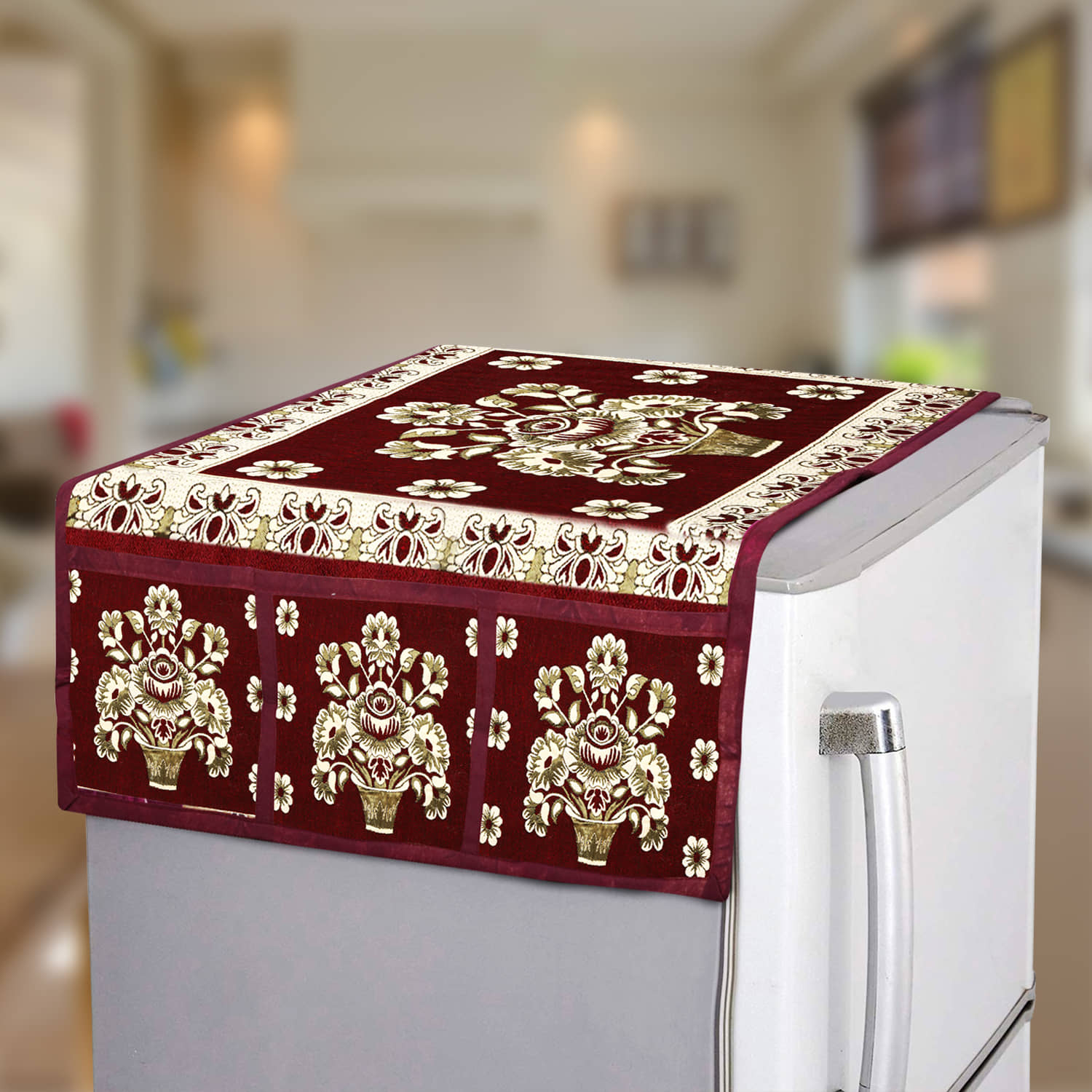 E-Retailer Single Polyester Red Fridge Top Cover
