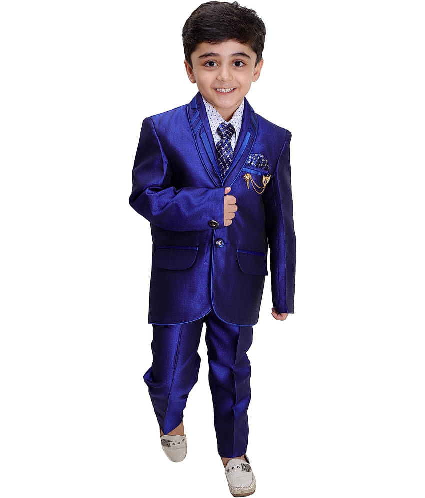 Fourfolds Boys Polyester Blazer ( Pack of 1 , Navy Blue )