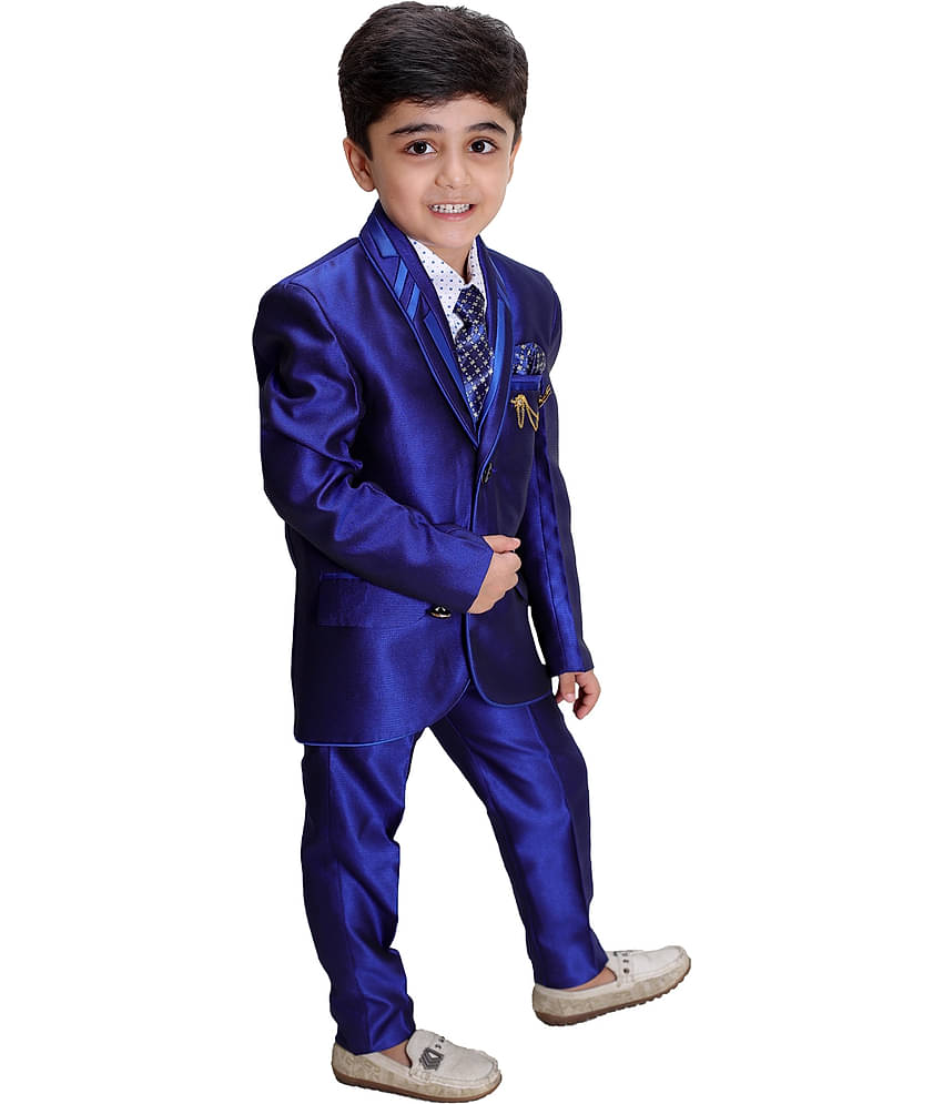 Fourfolds Boys Polyester Blazer ( Pack of 1 , Navy Blue )