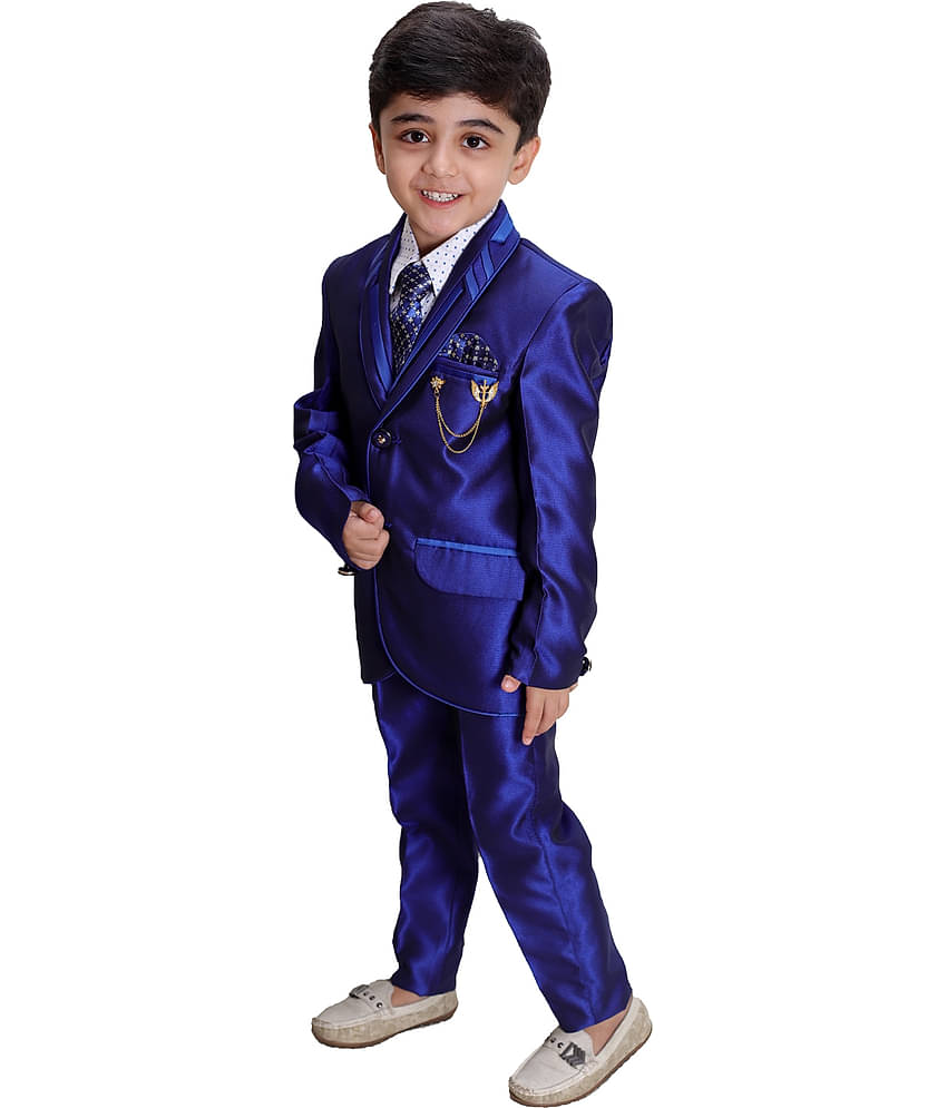 Fourfolds Boys Polyester Blazer ( Pack of 1 , Navy Blue )