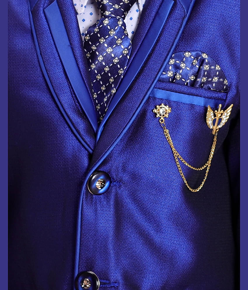 Fourfolds Boys Polyester Blazer ( Pack of 1 , Navy Blue )