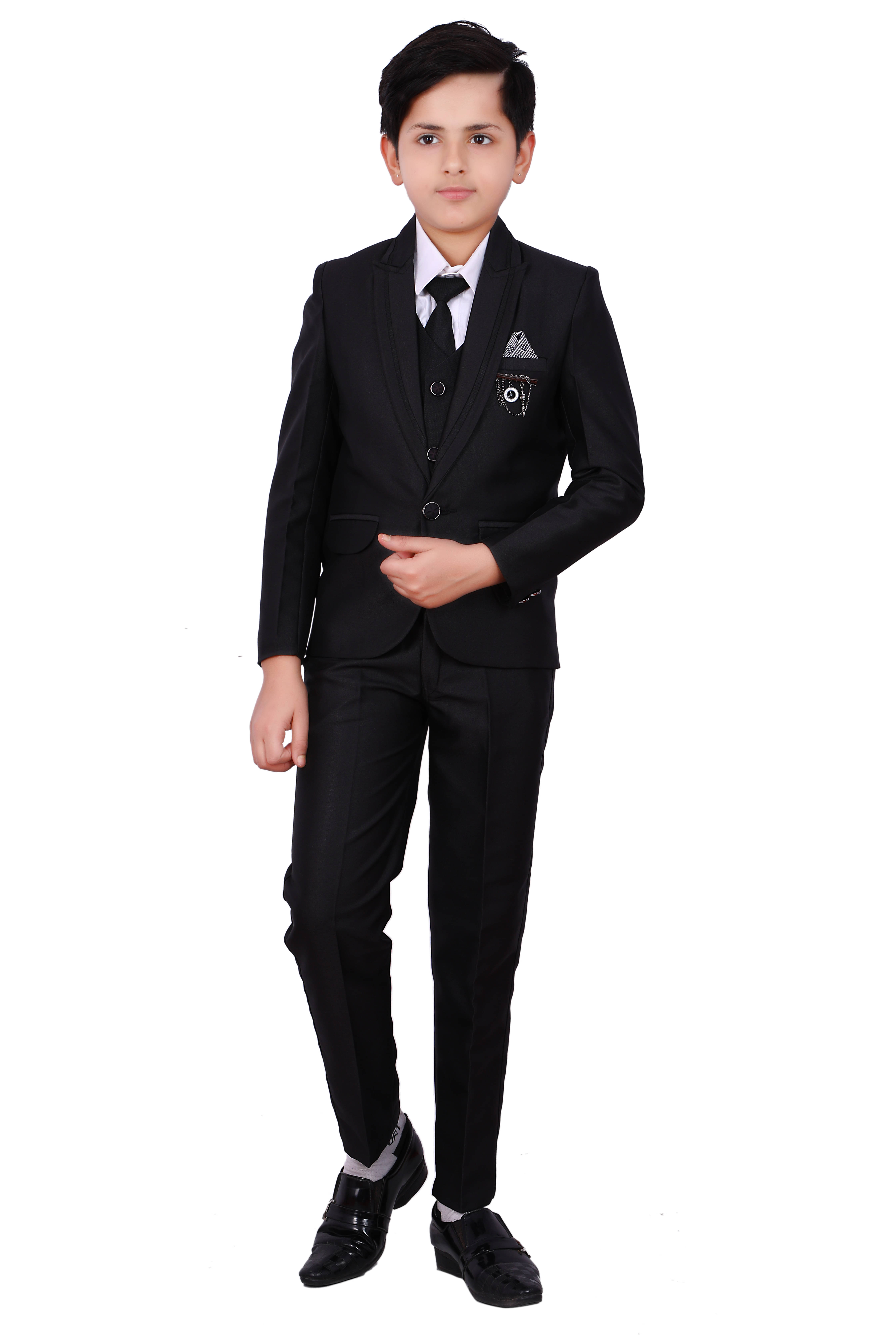     			Fourfolds Boys Polyester Blazer ( Pack of 1 , Black )