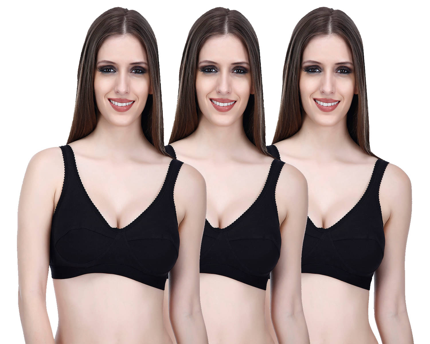 Elina Pack of 3 Cotton Non Padded Women's Racerback bra ( Black ) Elina Pack of 3 Cotton Non Padded Women's Racerback bra ( Black )