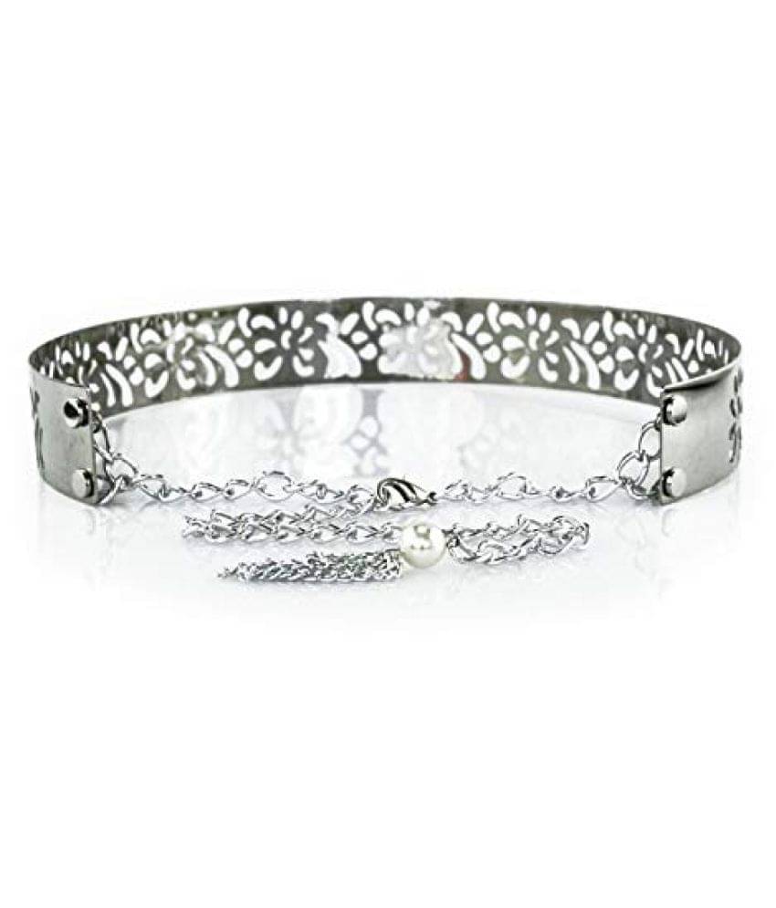 LIVISORB Female Metal Waist band Flower and Petal Design belt Free size,width 3.5cm Silver colour,for Casual dress and special occasions. (BL4096_SILVERDES3.5) LIVISORB Female Metal Waist band Flower and Petal Design belt Free size,width 3.5cm Silver colour,for Casual dress and special occasions. (BL4096_SILVERDES3.5)