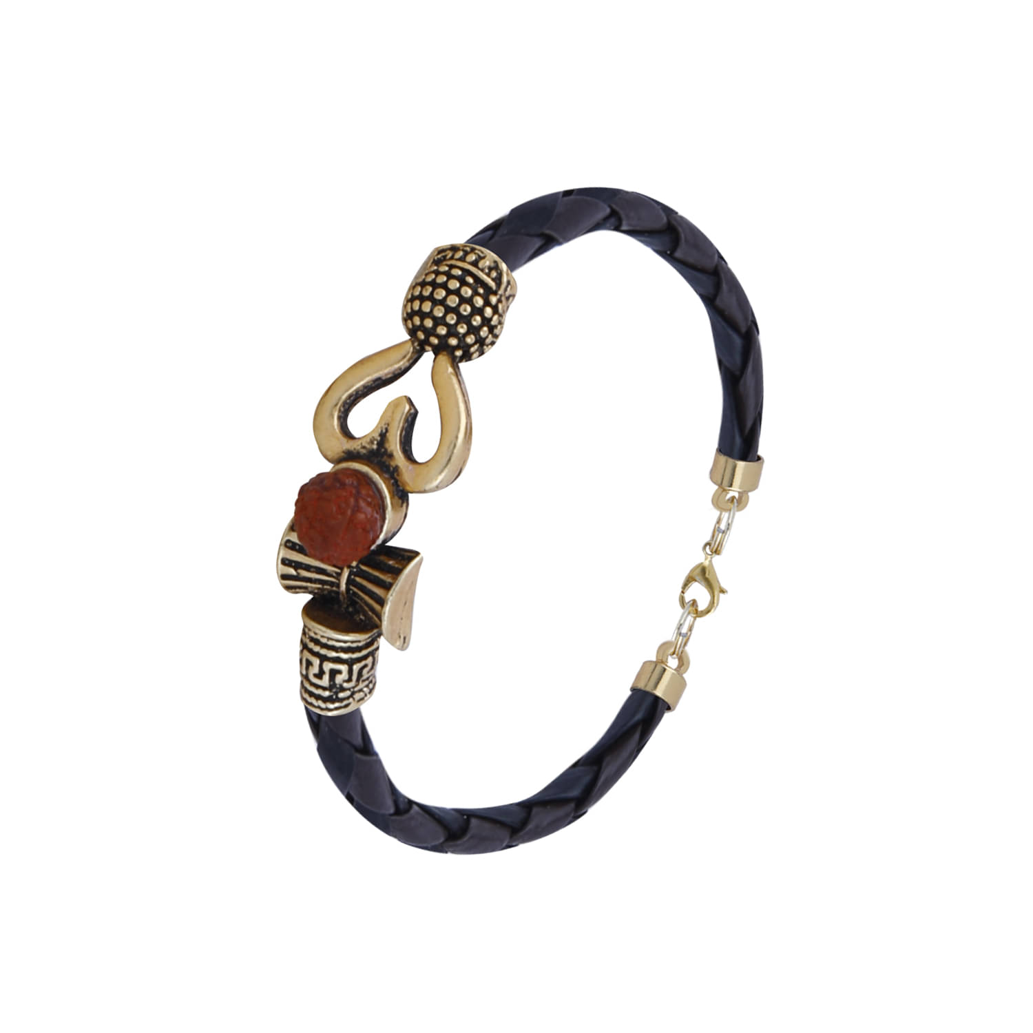 Rudraksha OM Trishul Damroo Designer Oxidized Gold Bahubali Leather Kada Bracelet Unisex Bracelets for Men & Women Rudraksha OM Trishul Damroo Designer Oxidized Gold Bahubali Leather Kada Bracelet Unisex Bracelets for Men & Women