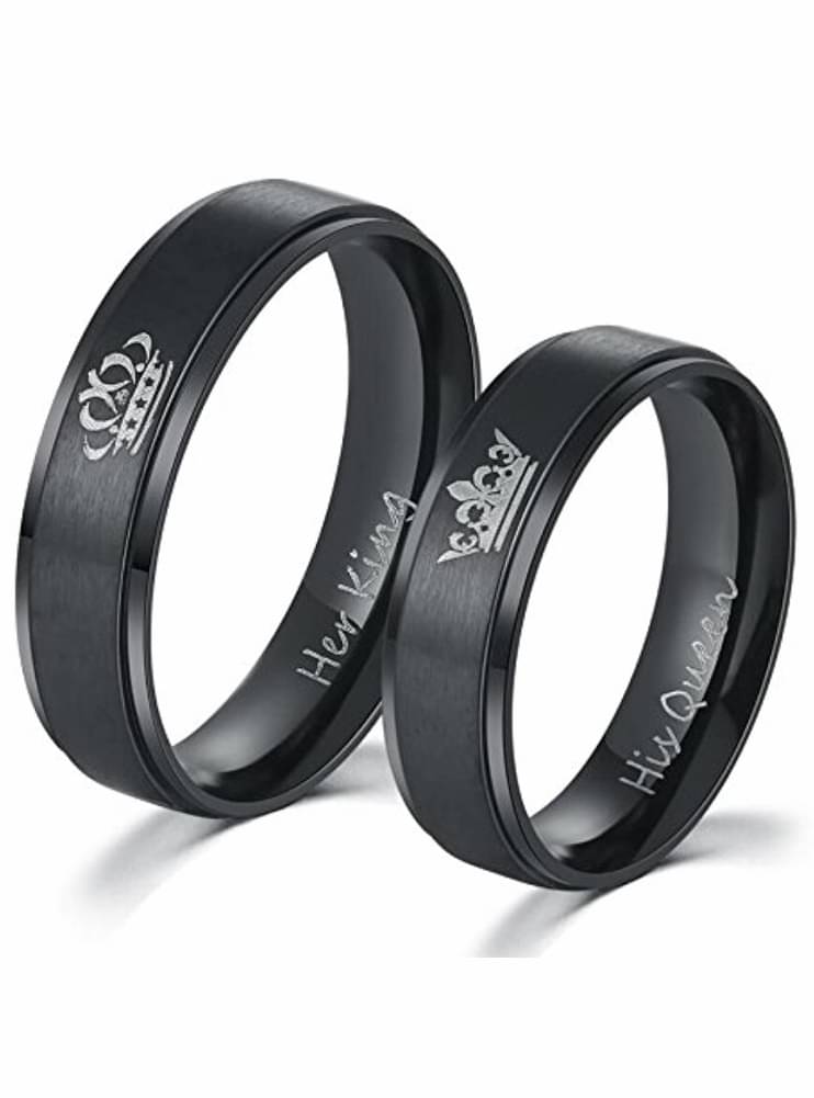 Stylish GB Couple Stainless Steel Round Black Ring For Girls and Boys