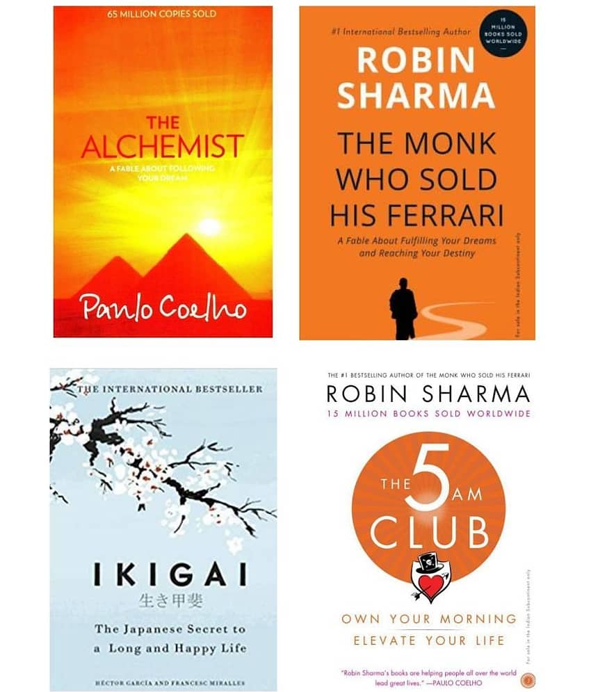 Combo Book Fiction : The Monk Who Sold His Ferrari + IKIGAI + The 5 AM Club + The Alchemist | Set Of Four Books (Paperback, Robin Sharma, Garcia Hector, Panlo Coelho) - Stationery | Buy online on ZillyBuy