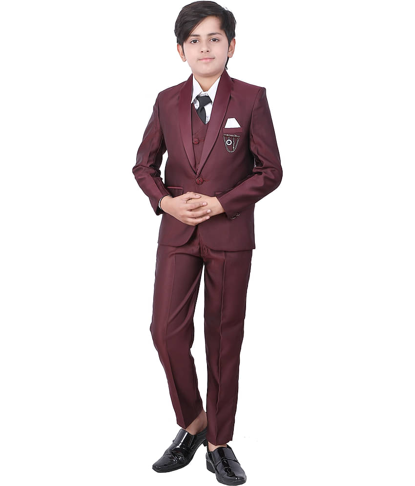 Fourfolds Boys Polyester Blazer ( Pack of 1 , Maroon )