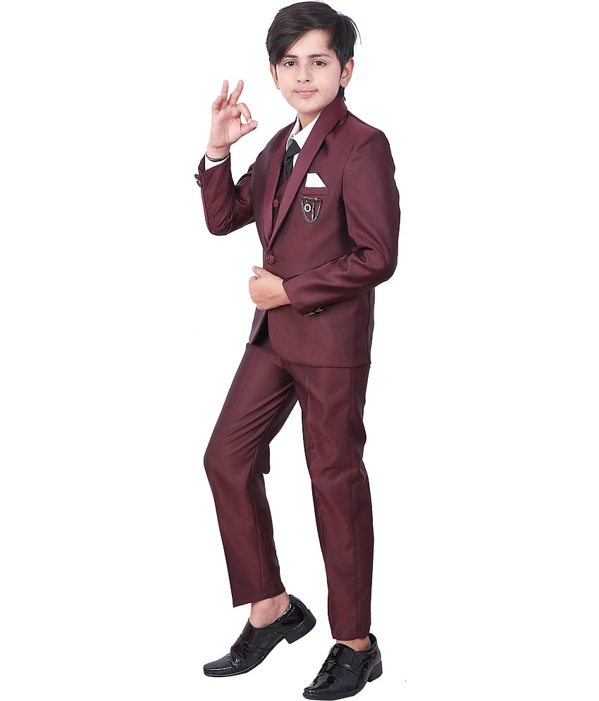 Fourfolds Boys Polyester Blazer ( Pack of 1 , Maroon )