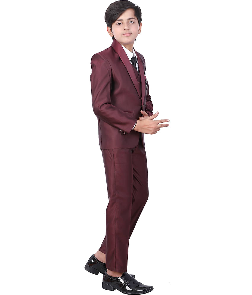 Fourfolds Boys Polyester Blazer ( Pack of 1 , Maroon )