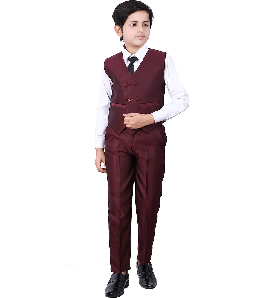 Fourfolds Boys Polyester Blazer ( Pack of 1 , Maroon )