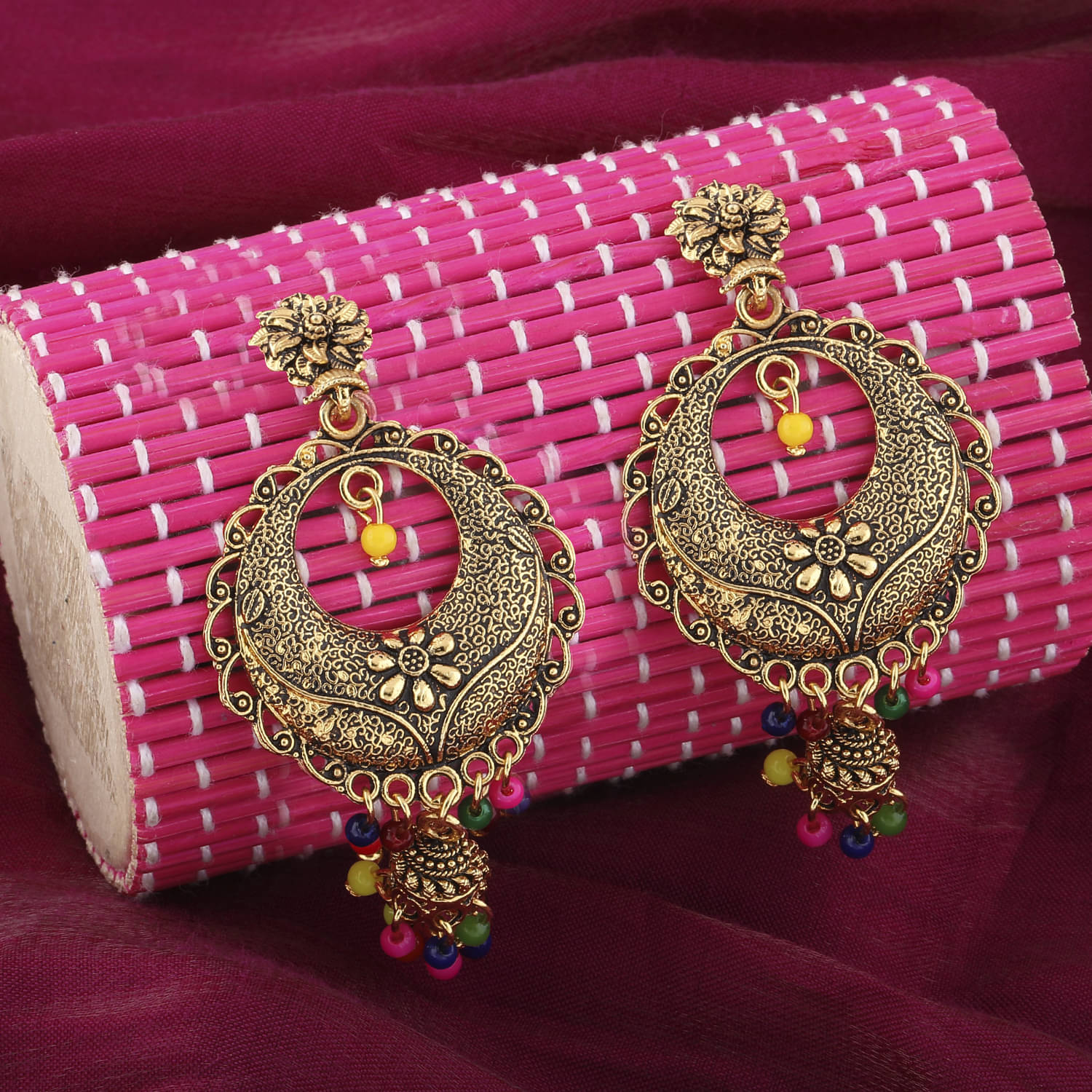     			SILVER SHINE  Appealing Multicolor Round  Dangle Jhumki Earrings