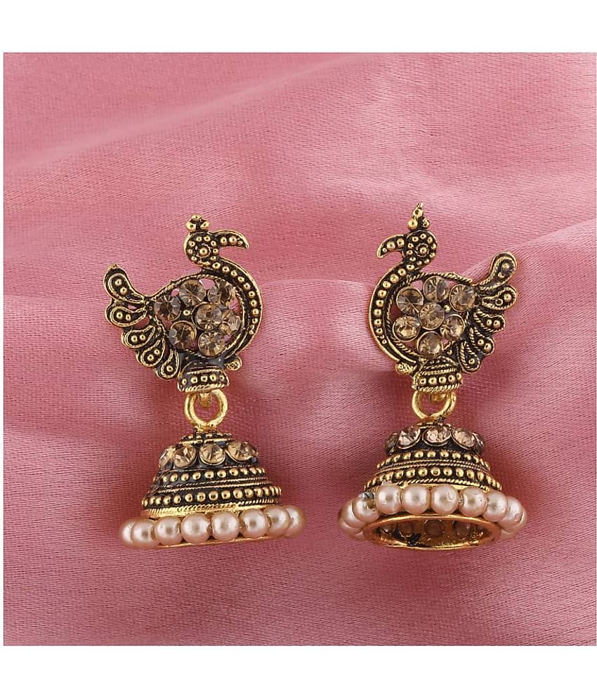 SILVER SHINE Attractive Peacock Beige Diamond Beaded Jhumki Earrings for Women - Earrings | Buy online on ZillyBuy