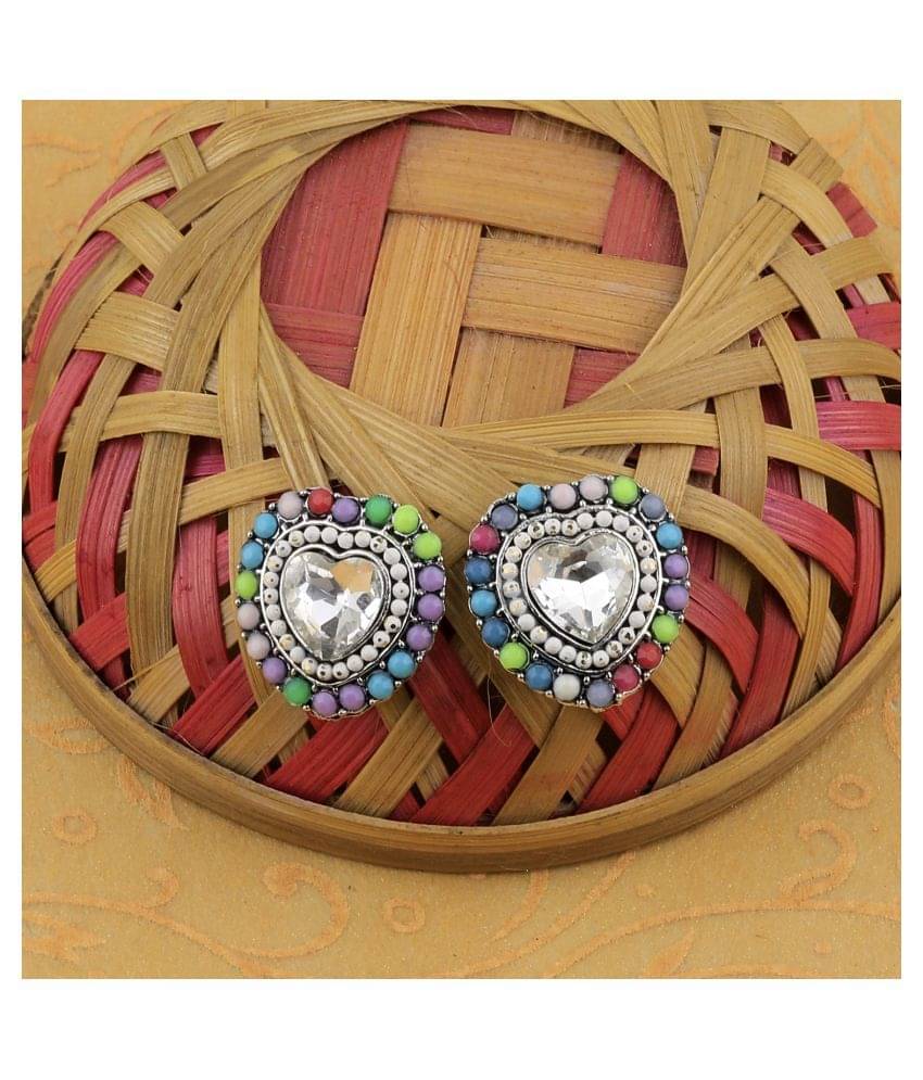 SILVER SHINE Charm Heart Shape Diamond Multi Colour Stud Earring For Women Girl SILVER SHINE Charm Heart Shape Diamond Multi Colour Stud Earring For Women Girl