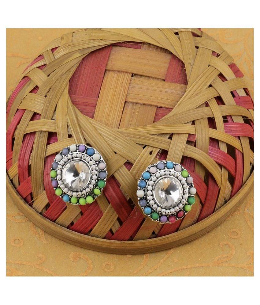     			SILVER SHINE  Charm Stylish Party Wear Multi Colour Stud Diamond Earring For Women Girl
