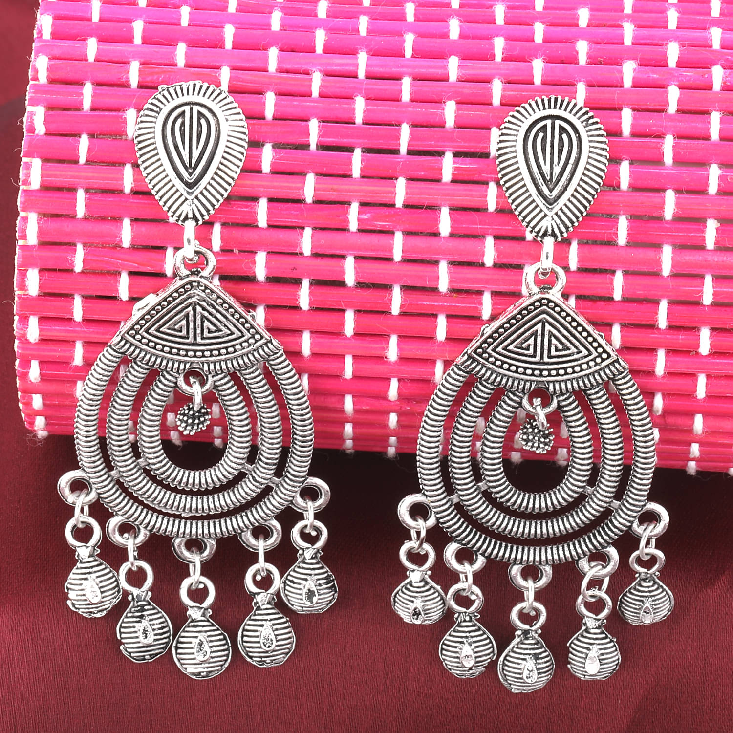     			SILVER SHINE  Dazzling Silver Multi Dangle Drop Earrings