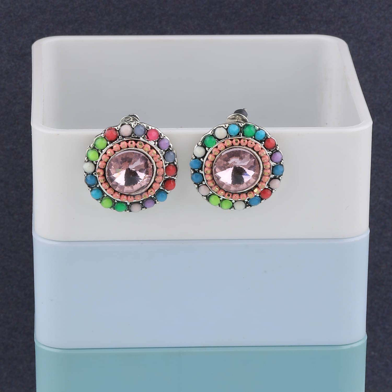 SILVER SHINE  Elegant Party Wear Multi Colour Stud Diamond Earring For Women Girl     			SILVER SHINE  Elegant Party Wear Multi Colour Stud Diamond Earring For Women Girl