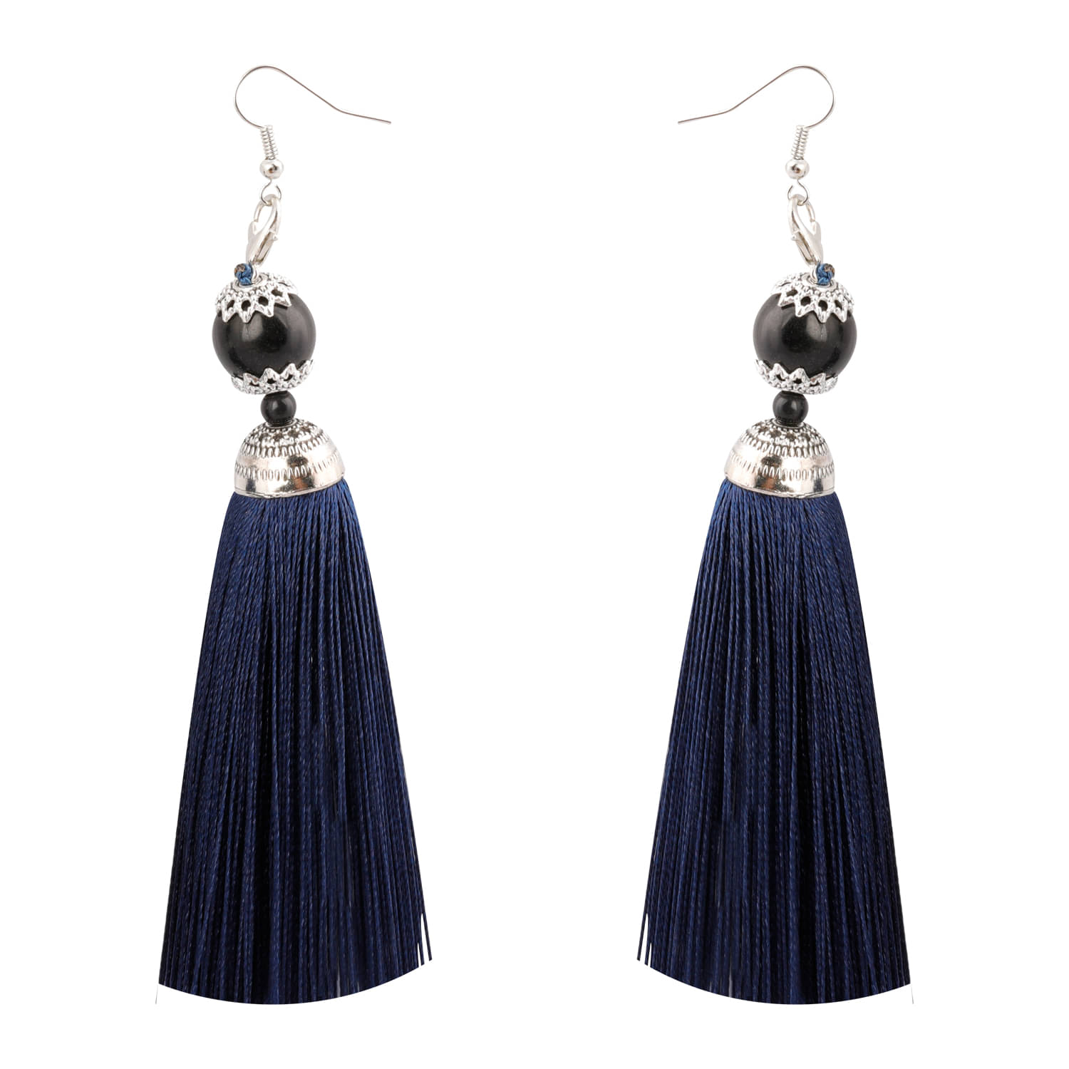     			SILVER SHINE  Facinating Blue Long Thread Tassel Earrings for Women