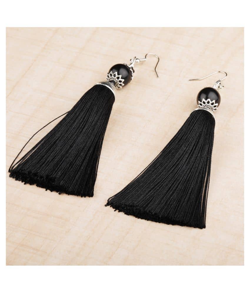SILVER SHINE  Graceful Black Long Thread Tassel Earrings for Women - Earrings | Buy online on ZillyBuy