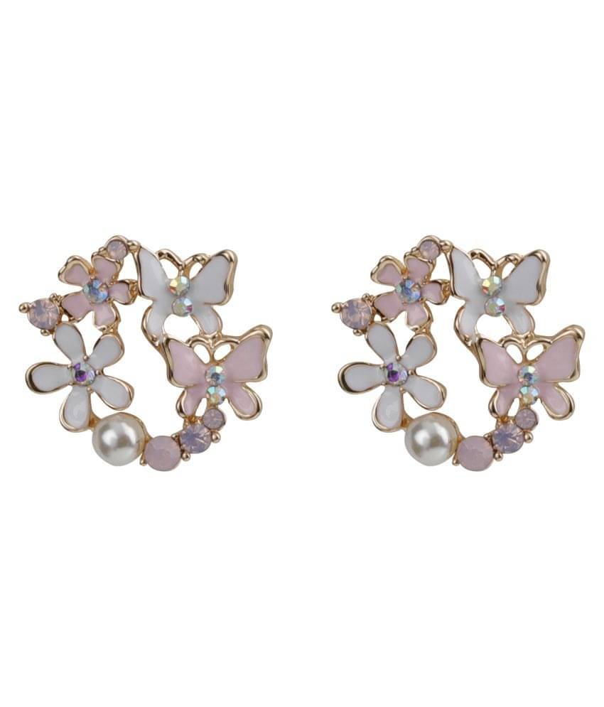 SILVER SHINE High Grade Pink Enamel Stylish Floral Design Stud Earring For Girl And Women SILVER SHINE High Grade Pink Enamel Stylish Floral Design Stud Earring For Girl And Women
