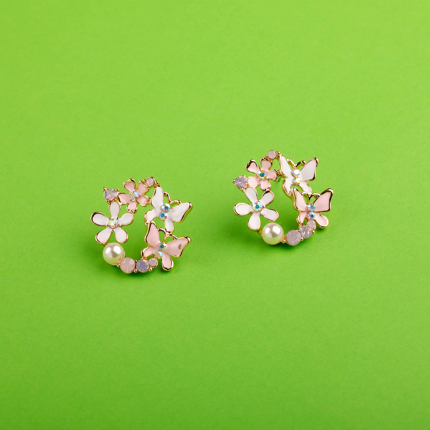     			SILVER SHINE  High Grade Pink Enamel Stylish Floral Design Stud Earring For Girl And Women