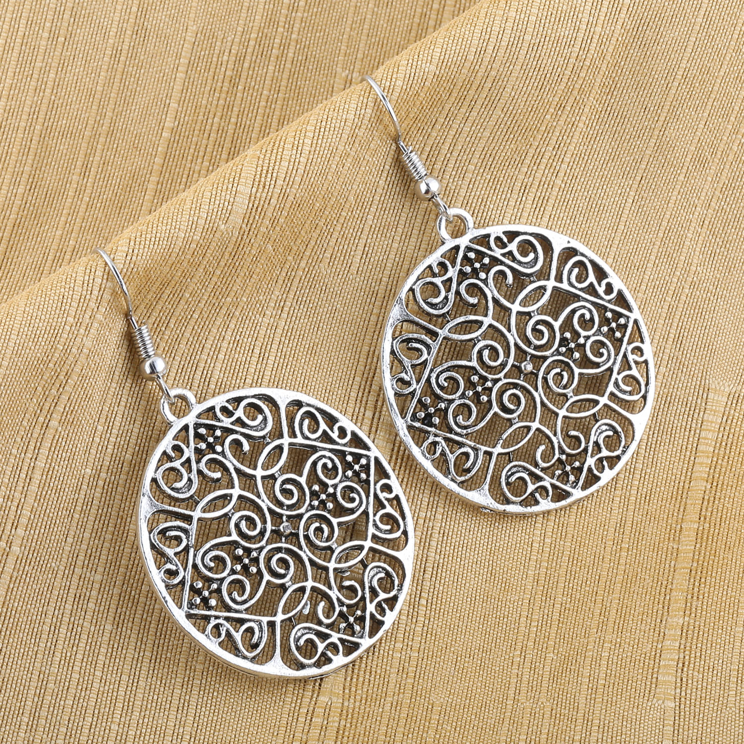     			SILVER SHINE  Ravishing Silver Mughal Jali Design Carved Earrings for Women