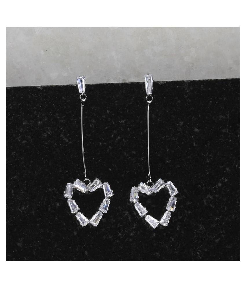 SILVER SHINE Silver Plated Fashion Heart Shape Diamond Dangle Earring For Women Girl SILVER SHINE Silver Plated Fashion Heart Shape Diamond Dangle Earring For Women Girl