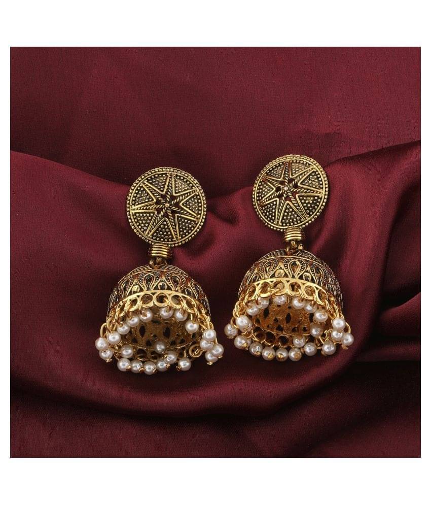     			SILVER SHINE  Spunky Golden Pave Pearl Jhumki Earrings