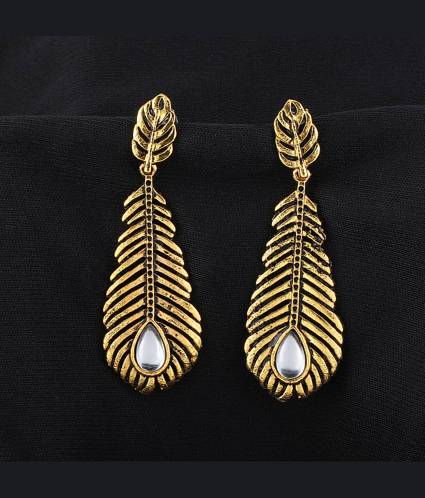 SILVER SHINE Stunning Golden Peacock Feather White Diamond Earrings - Earrings | Buy online on ZillyBuy