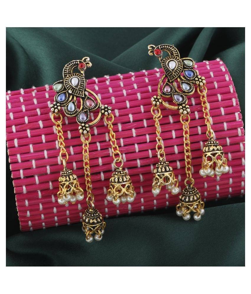     			SILVER SHINE  Stylish Multicolor Peacock  Tassel Jhumki Earrings
