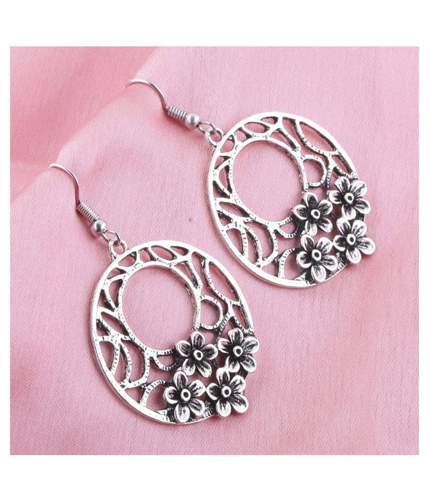     			SILVER SHINE  Stylish Silver Floral Hollow Drop Earring For Girls And Women