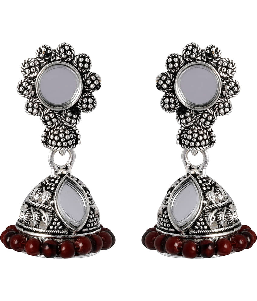SILVER SHINE Trendy Maroon Mirror with Beads Jhumki Earrings - Earrings | Buy online on ZillyBuy