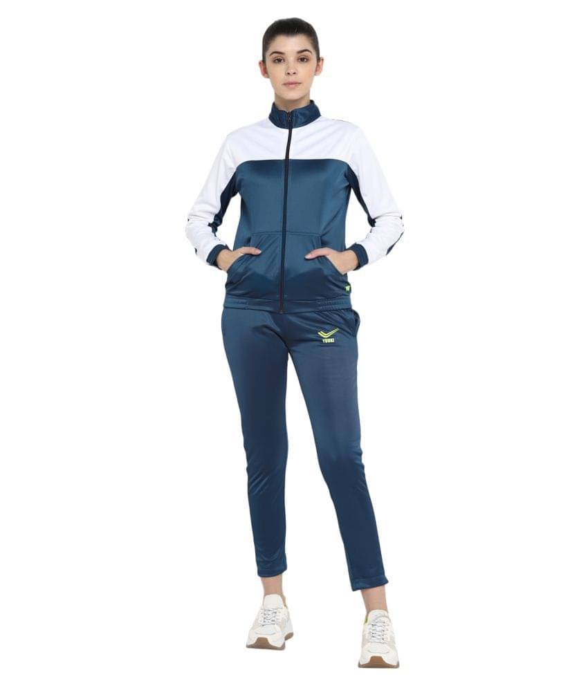     			YUUKI White Polyester Color Blocking Tracksuit