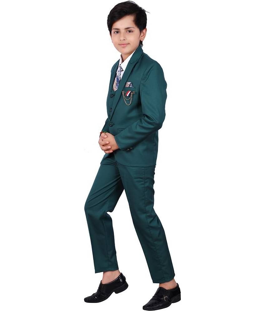 Fourfolds Boys Polyester Blazer ( Pack of 1 , Dark Green )