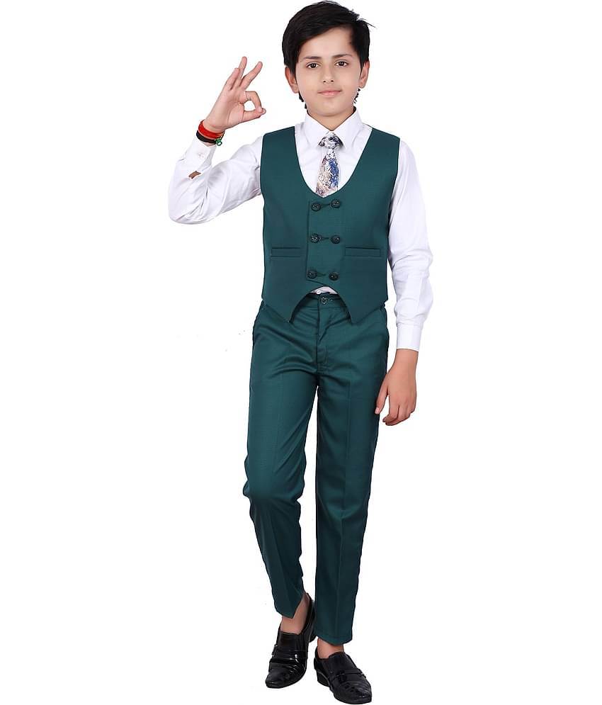 Fourfolds Boys Polyester Blazer ( Pack of 1 , Dark Green )