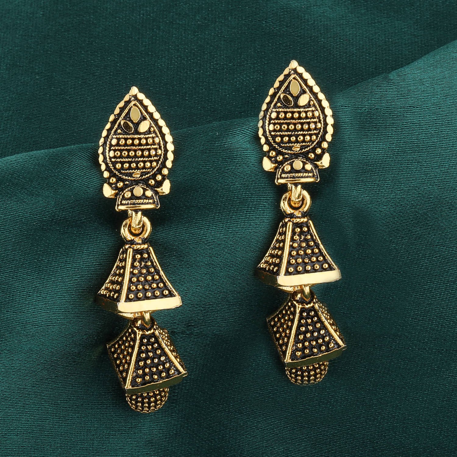     			SILVER SHINE  Glitzy Golden Dangler 3 Layered  Earrings