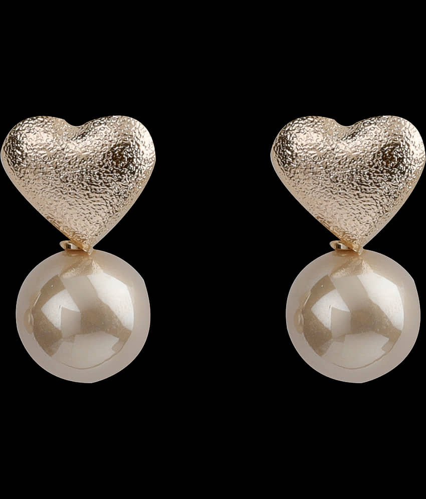 SILVER SHINE Lovely Gold Simple Polished Heart Design With Pearl Stud Earring For Girls And Women - Earrings | Buy online on ZillyBuy
