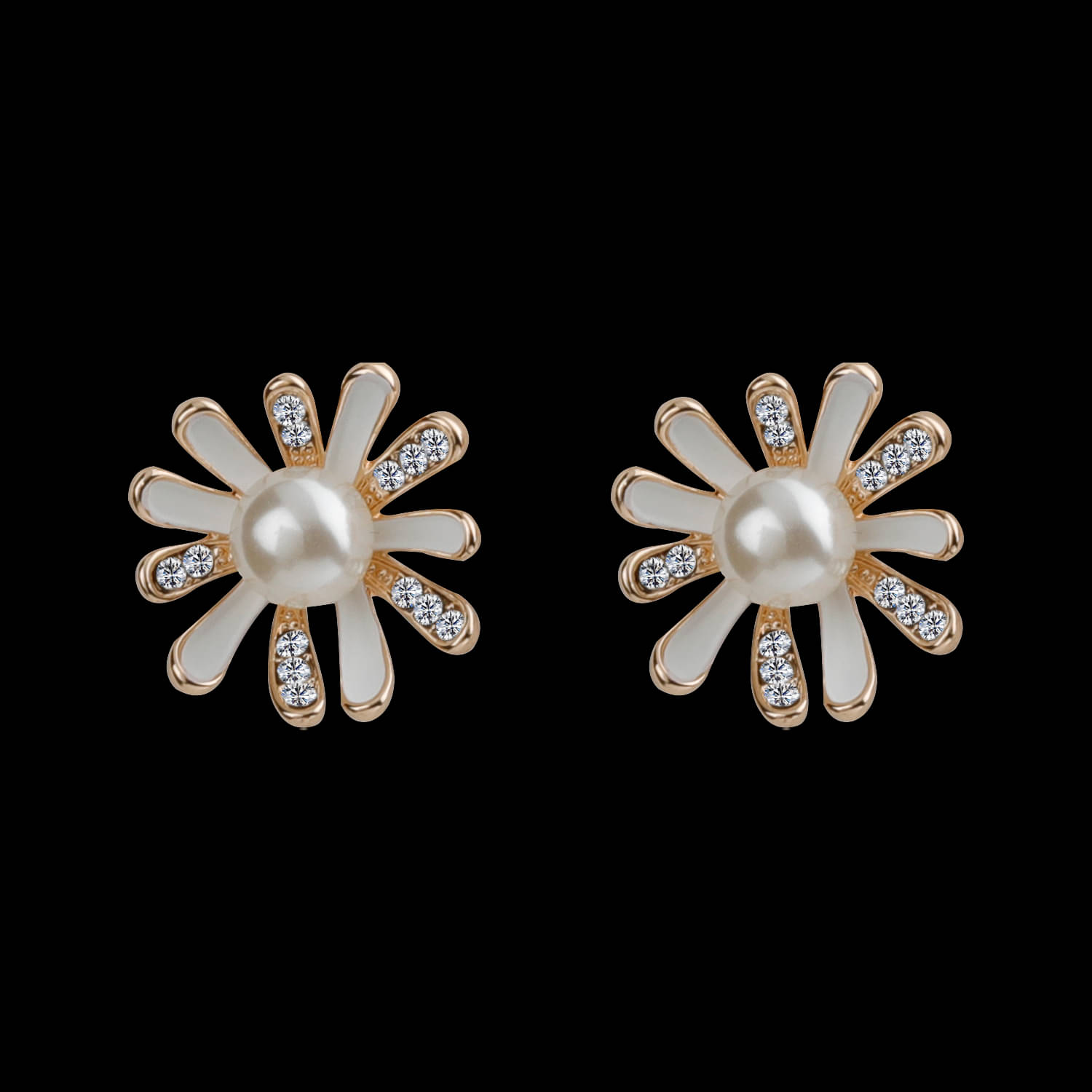 SILVER SHINE  Premium White Enamel Stylish Fancy Floral Design With Diamond Stud Earring For Girl And Women     			SILVER SHINE  Premium White Enamel Stylish Fancy Floral Design With Diamond Stud Earring For Girl And Women