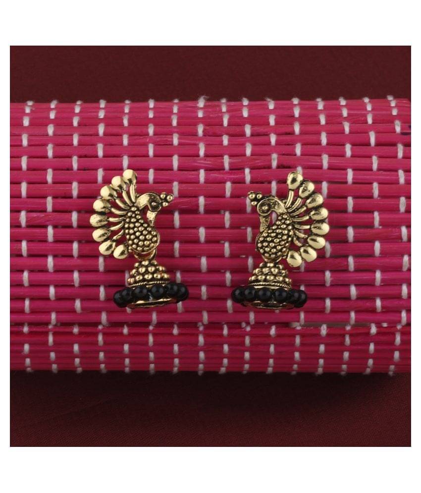     			SILVER SHINE  Pretty Beads in Peacock Shape Jhumki Earrings