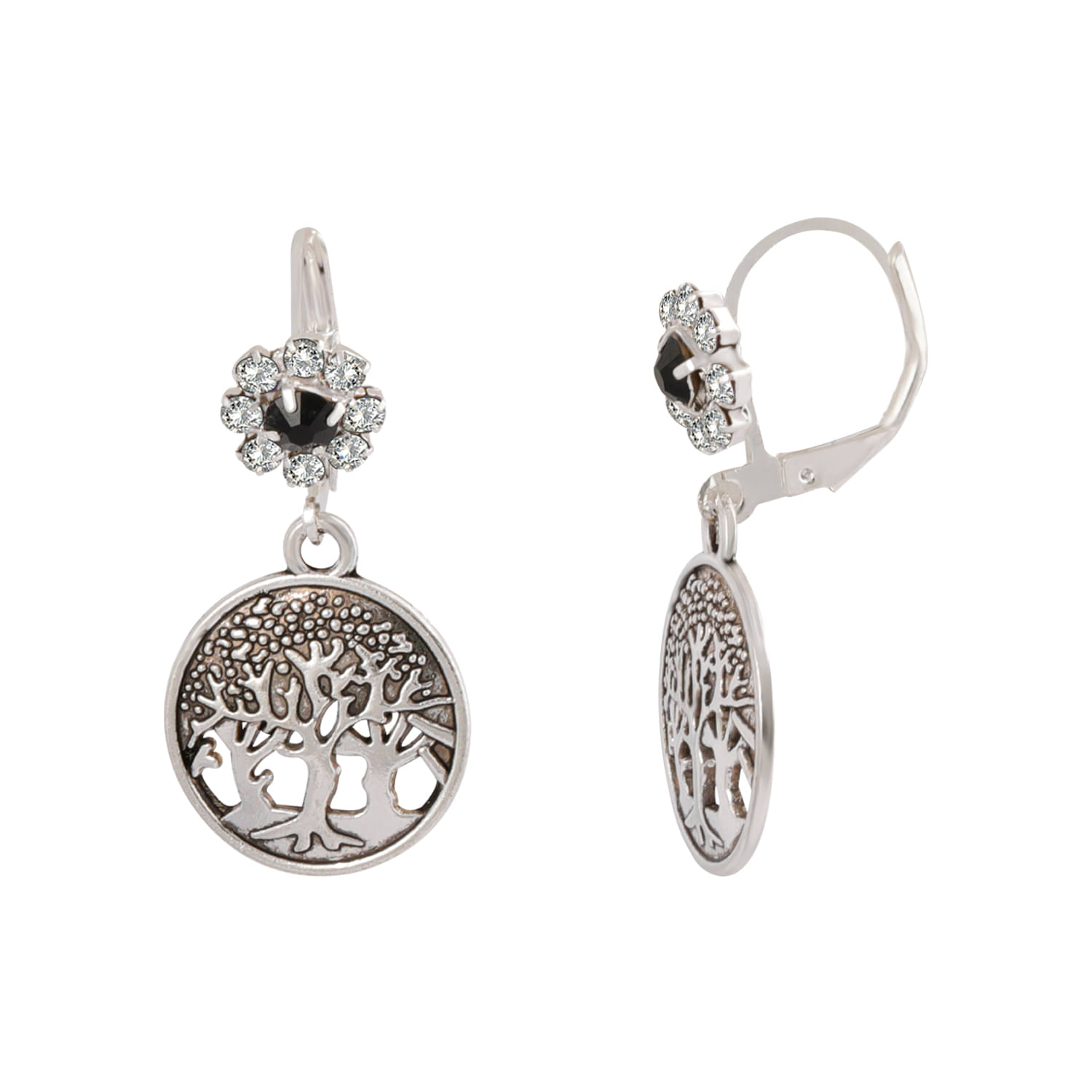     			SILVER SHINE  Pretty Silver Forest Diamond Studded Bali Earrings for Women