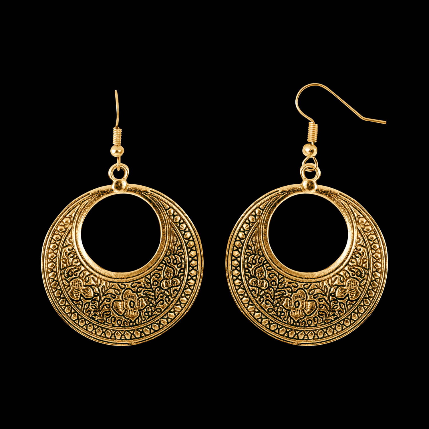     			SILVER SHINE  Superb Golden Designer Flowers Craved Earrings for Women