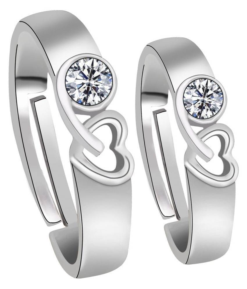 SILVERSHINE SilverPlated Exclusive Heart Design With Solitaire Diamond His And Her Adjustable proposal couple ring for Men And Women Jewellery SILVERSHINE SilverPlated Exclusive Heart Design With Solitaire Diamond His And Her Adjustable proposal couple ring for Men And Women Jewellery