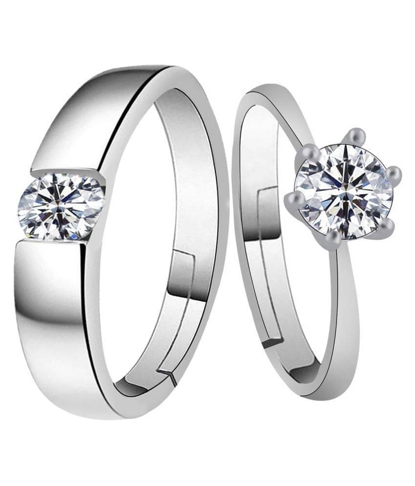     			SILVERSHINE Silverplated Elegant LOVE  Solitaire His and Her Adjustable proposal Diamond couple ring For Men And Women Jewellery