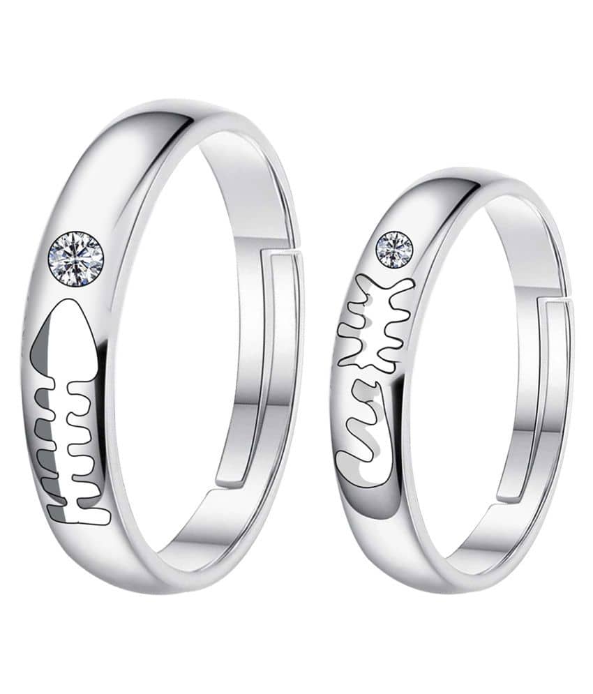 SILVERSHINE Silverplated Fashionista Solitaire  His and Her Adjustable proposal couple ring For Men And Women Jewellery
