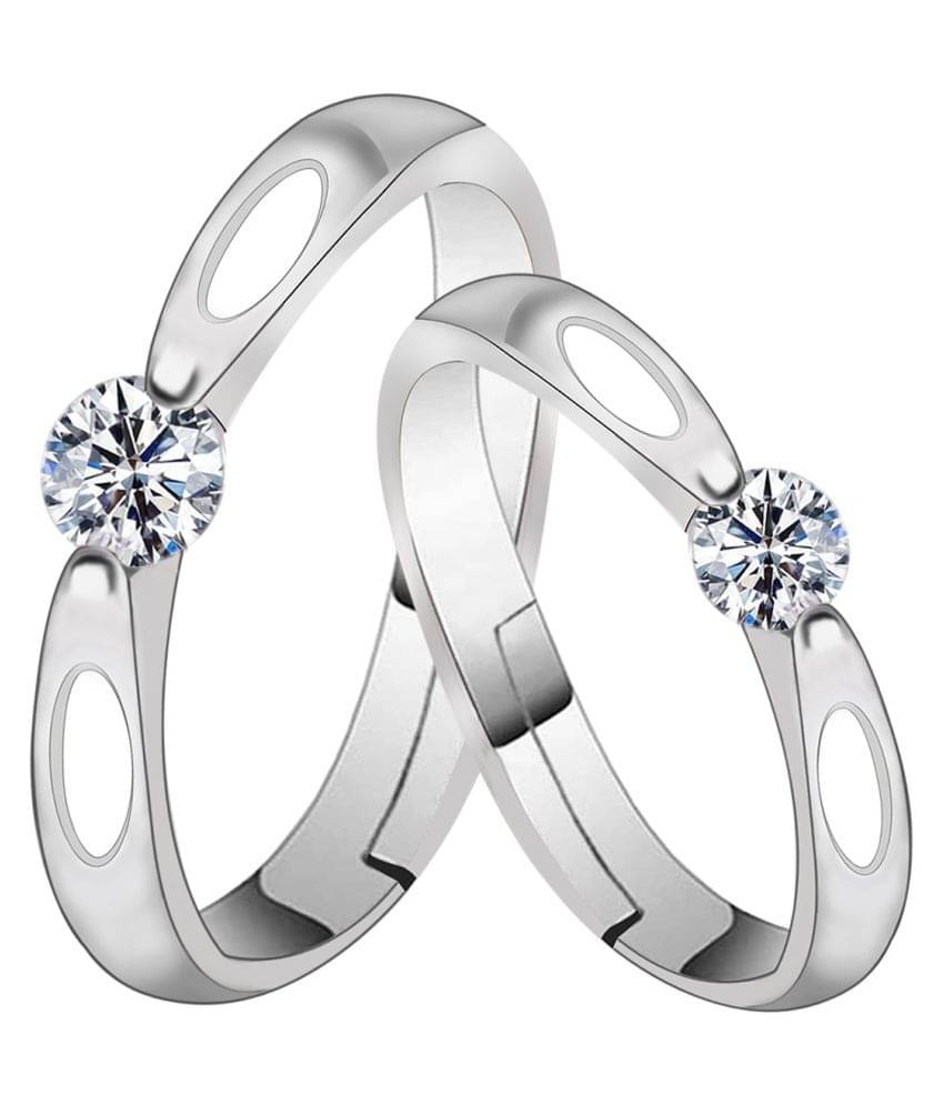     			SILVERSHINE Silverplated SolitaireWith 2 Oval Grooved His and Her Adjustable proposal couple ring For Men And Women Jewellery
