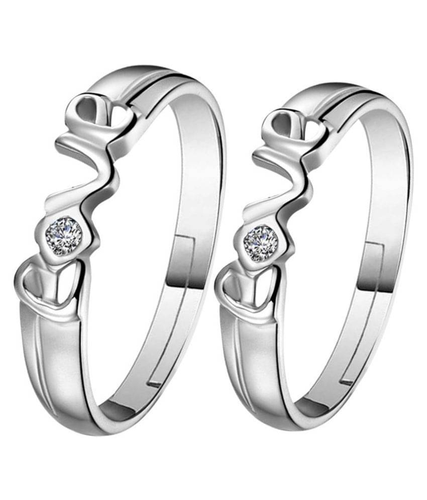     			SILVERSHINE Silverplated  square and Round Solitaire His and Her Adjustable proposal Diamond couple ring For Men And Women Jewellery