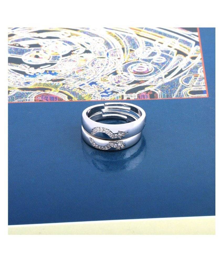 SILVERSHINE,silver plated attractive antique design with diamond adjustable couple ring for men and women. SILVERSHINE,silver plated attractive antique design with diamond adjustable couple ring for men and women.